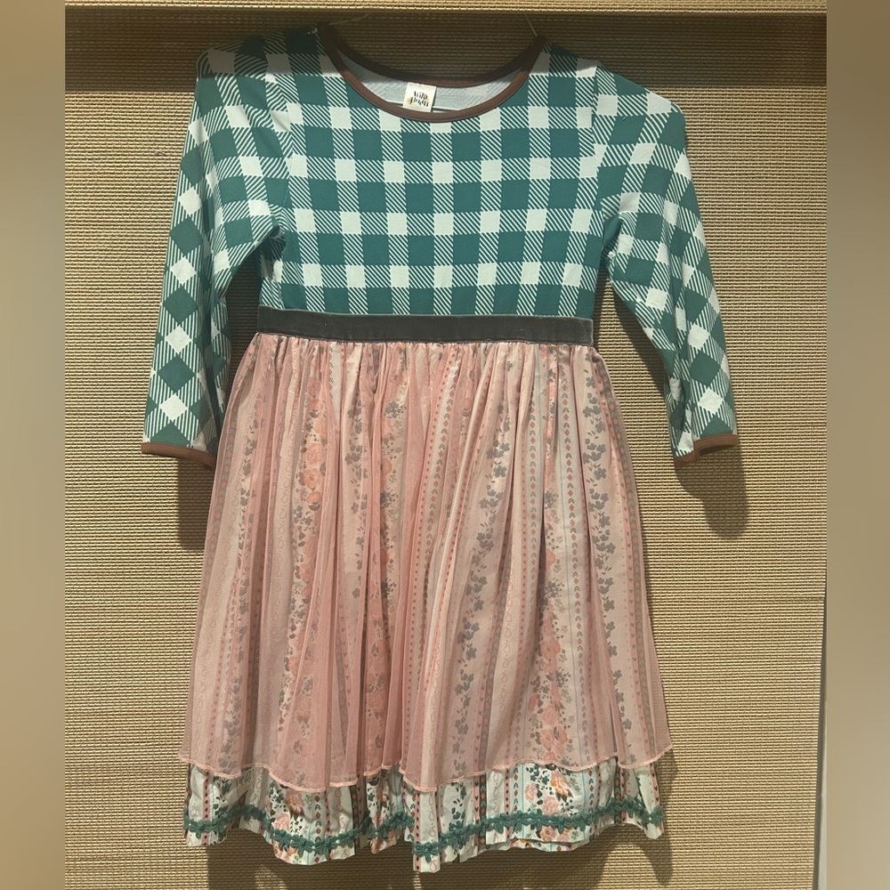 Wildflowers Green and White Pleated Christmas dress